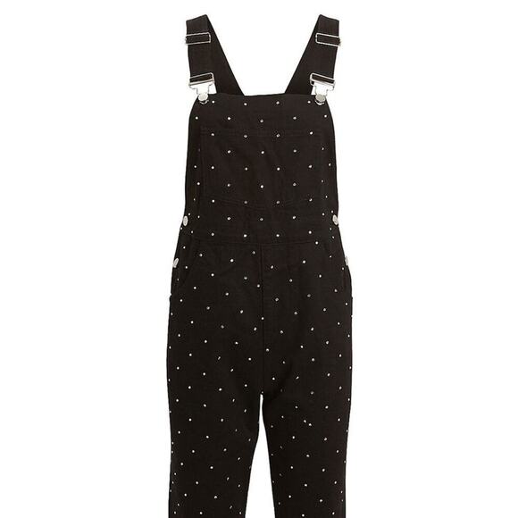 NWT WeWoreWhat Denim Rhinestone Crystals Black Overalls Jumpsuit Large Cotton - Picture 3 of 10